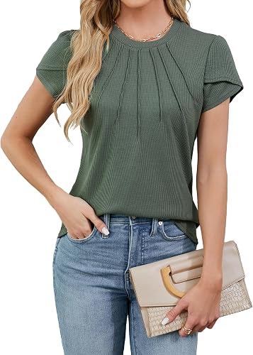 Blooming Jelly Womens Dressy Casual Blouses 2024 Crewneck Short Sleeve T Shirts 