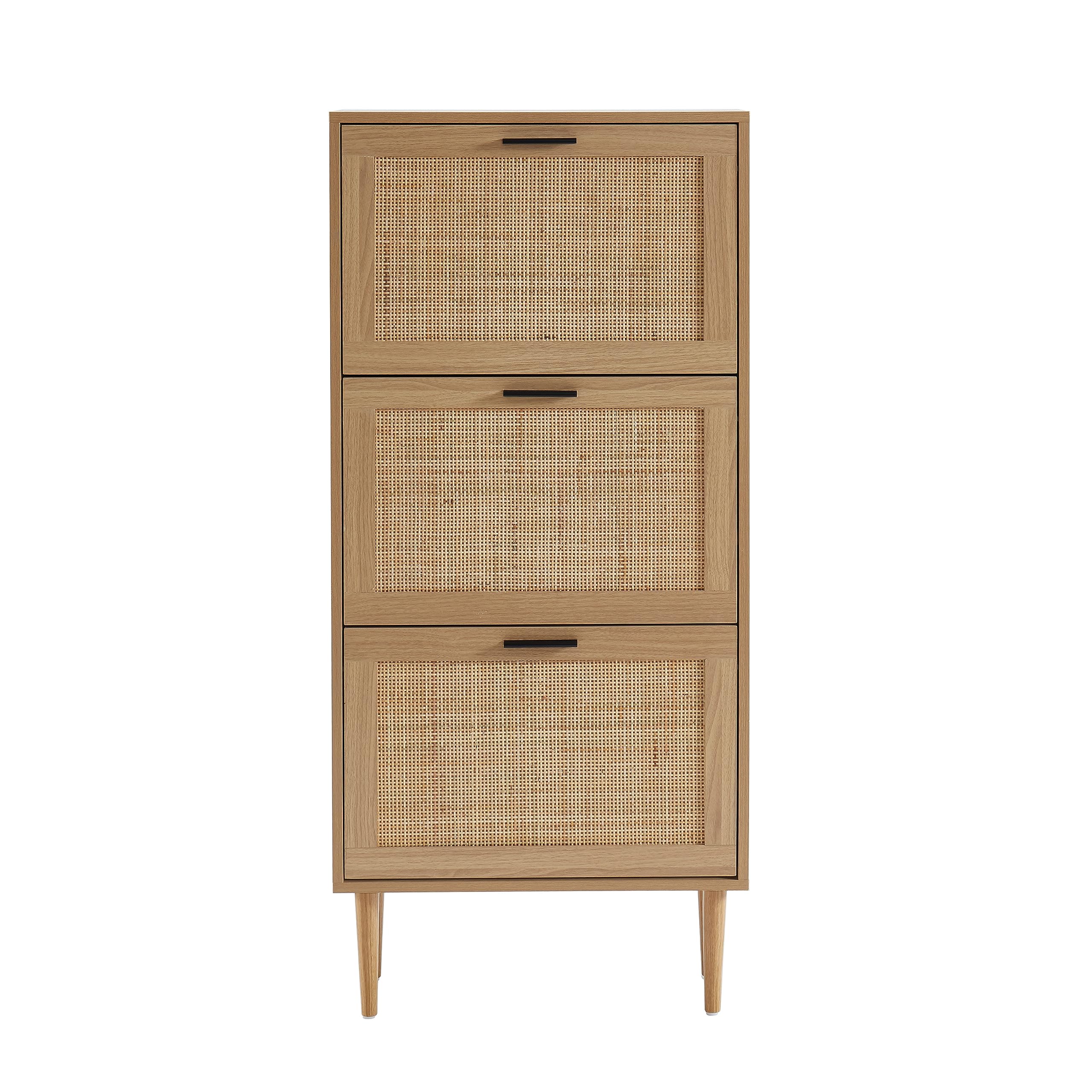 BAÏTA - Schuhschrank Amana, Eichenoptik und Rattangeflecht, 60 cm
