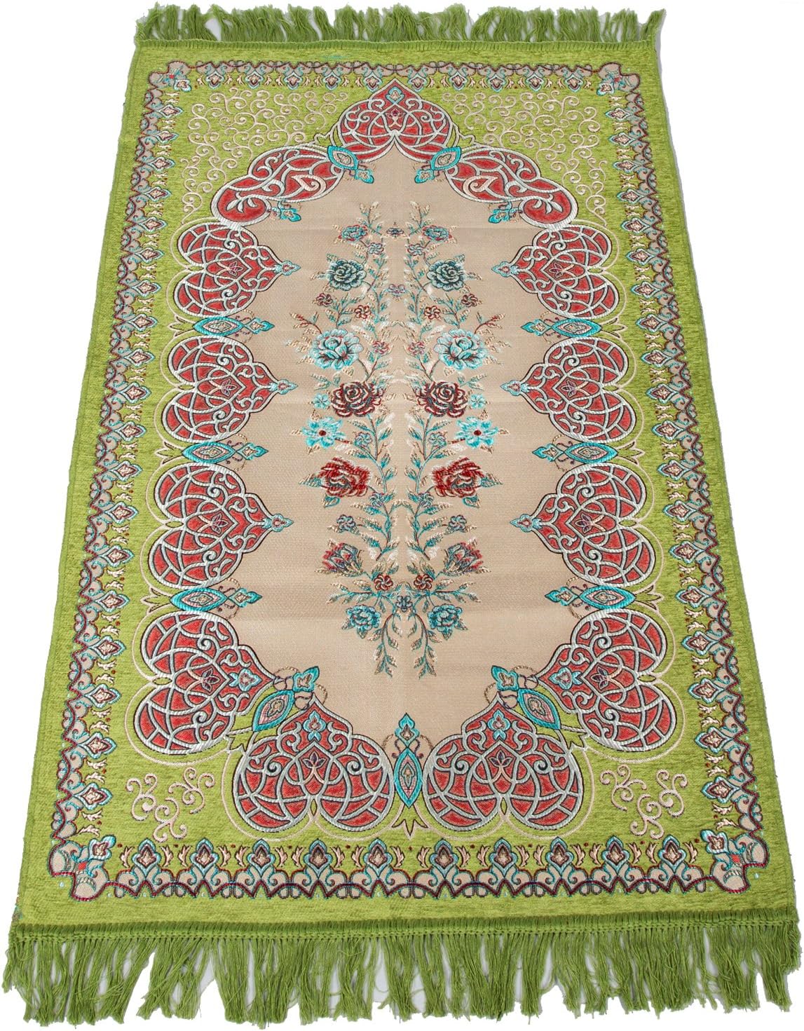 Sajda Rugs Floral Islamic Prayer Rug - Premium Muslim Turkish Janamaz Sajadah, Green