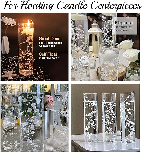 Miniatura 2 de Cadena de perlas para velas flotantes, 12 juegos de relleno de jarrón de perlas para centros de mesa de boda (blanco)