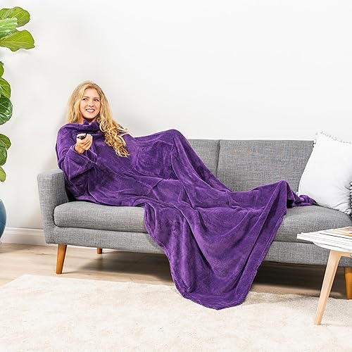 Miniatura 150 de PAVILIA Manta con mangas para adultos, mujeres y hombres, manta suave y cálida de forro polar, manta de regalo Negro -,Marrón,Burrito Beige,Carbón