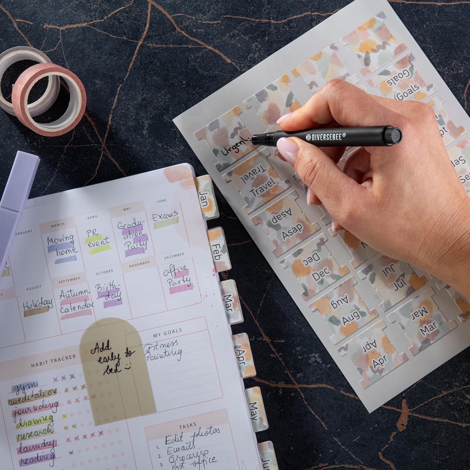 DIVERSEBEE Laminated Planner Monthly Tabs, 24 Peel and Stick Tabs for Notebooks (12 Month Tabs and 4 Blank Tabs), Calendar Monthly Tab Stickers for Planners, Monthly Dividers (Mist) DB117 image 5