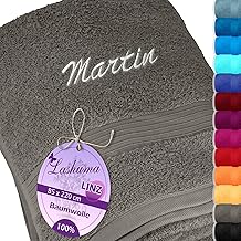 Lashuma Personalised Sauna Towel with Name Stick, Linz Bath Towel Grey - Dark 85 x 220 cm