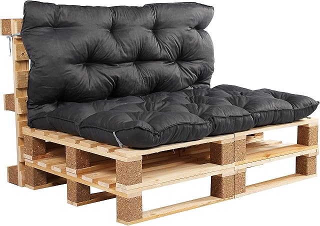 Ambientehome Palettenkissen mit Rückenlehne ca. 120 x 140 x 10 cm Auflage für Europalette Cushion, Grey, 1 Count (Pack of 1)