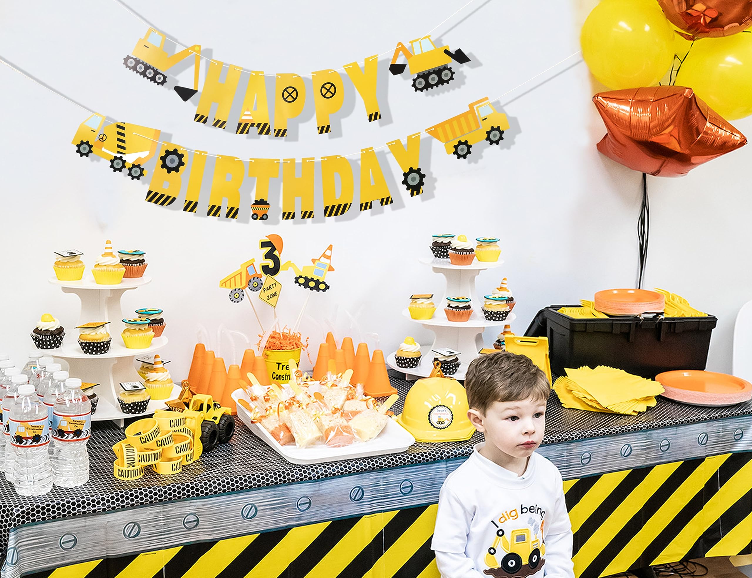 Construction Birthday Decorations Avezano Construction Birthday Banner -  6x3.6 Ft Excavator Crane Party Backdrop Micro Stitch Gun, image size:2560x1969