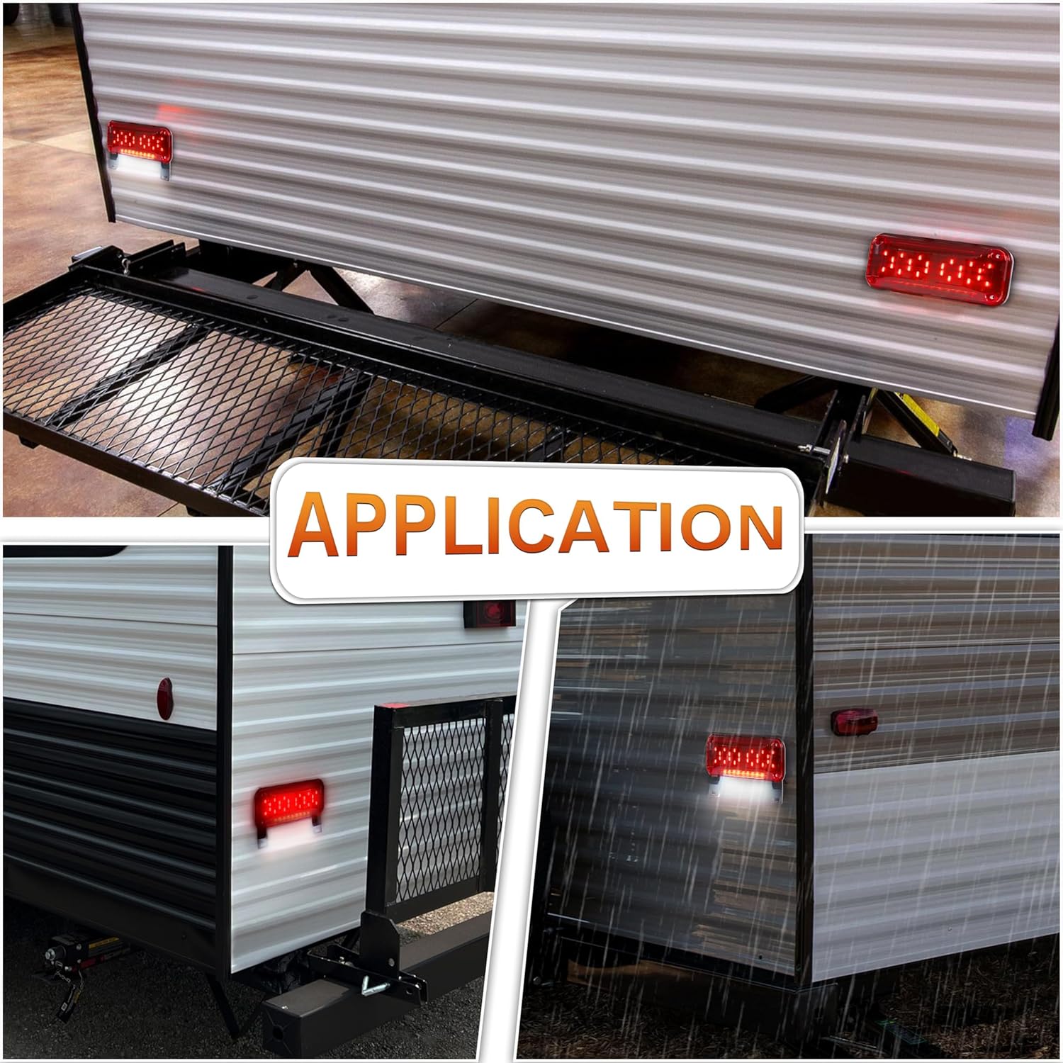 RV Tail Lights, RV Camper Taillights Red Brake Turn Signal White License Plate Light with Reflex Surface Mount Black Base Red Cover