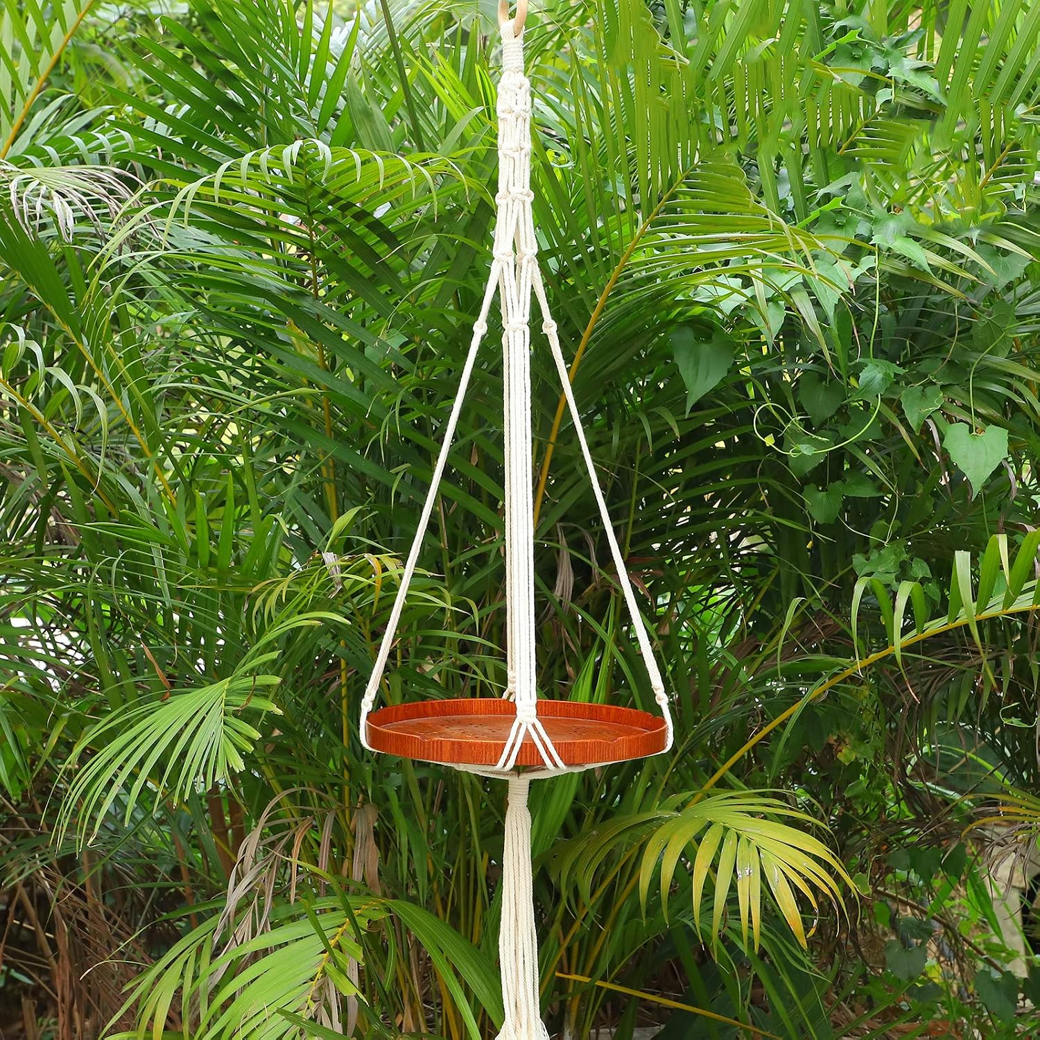 Antner Macrame Plant Hanger Indoor Hanging Planter Shelf Decorative Flower Pot Holder Wood Tray, Handmade Boho Bohemian Macrame Planter Hanger Home Decor for Succulents, Cacti, Herbs, Small Plants