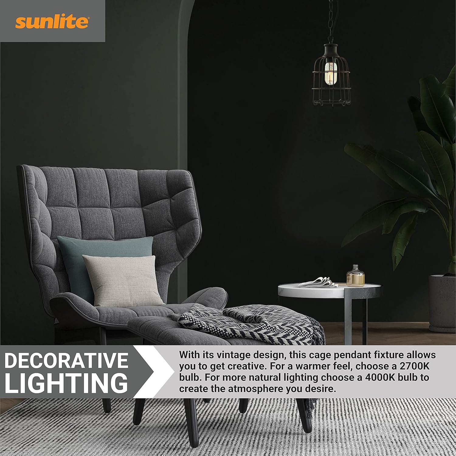 Sunlite 07011 Vintage Inspired Open Cage Pendant Light, Industrial Style, Farmhouse Décor, Medium Base Socket (E26), 3-Foot Braided Cord, Iron Rust Finish