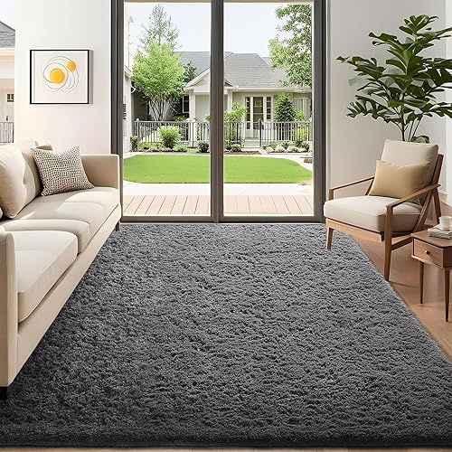 Ophanie 5x7 Area Rugs for Living Room Grey, Fluffy Shag