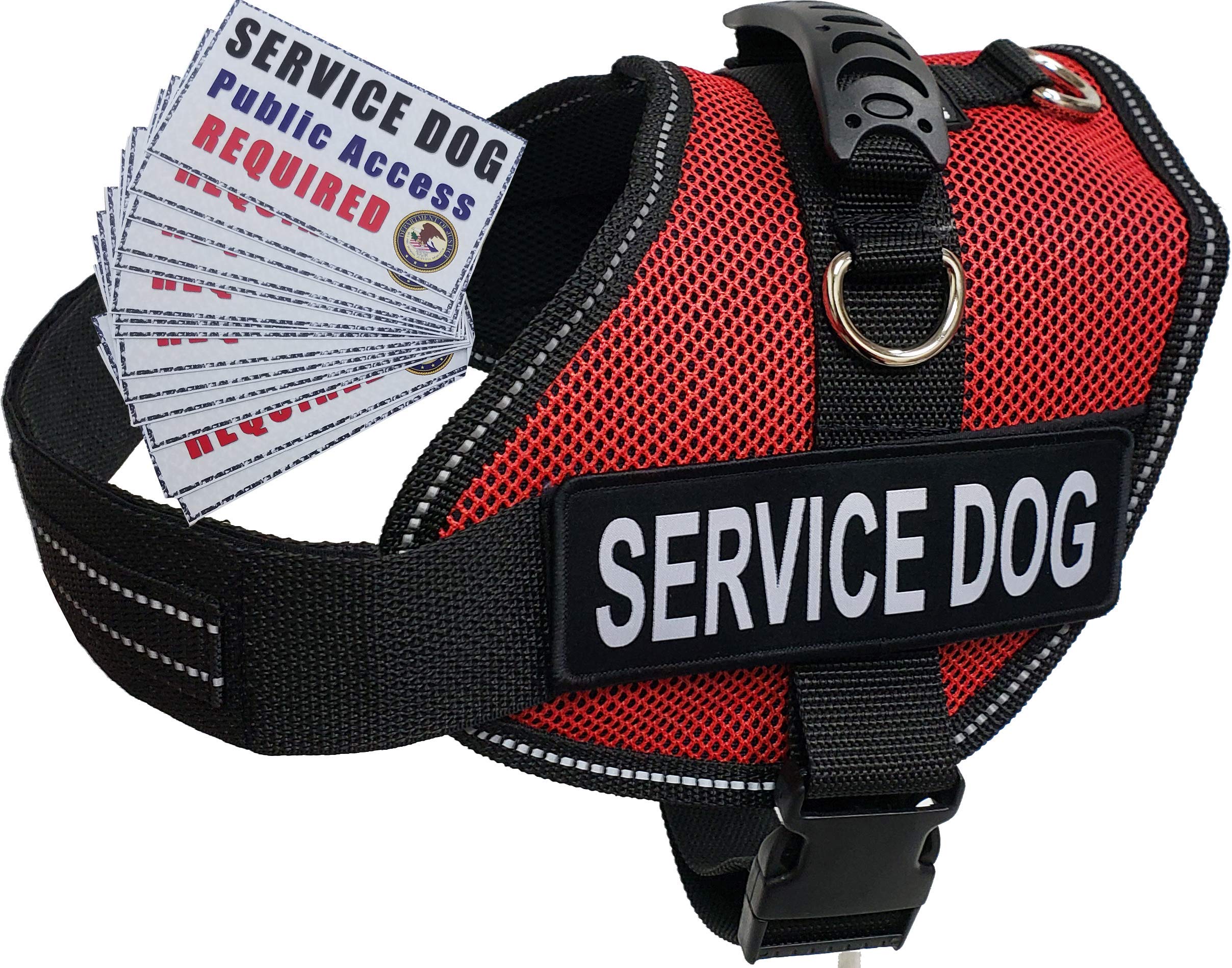 ActiveDogs Service Dog Vest Air-Tech Mesh Harness, Medium Girth 22"-30" w/Handle, ADA Cards + Reflective Service Dog Patches - Red