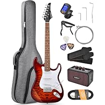 Leo Jaymz Beginner Electric Guitar 39 Kit with Portable Amplifier, Padded Gig Bag, Digital Tuner,Capo,Strap,Picks,Classic SSS PickupsOcean-CS