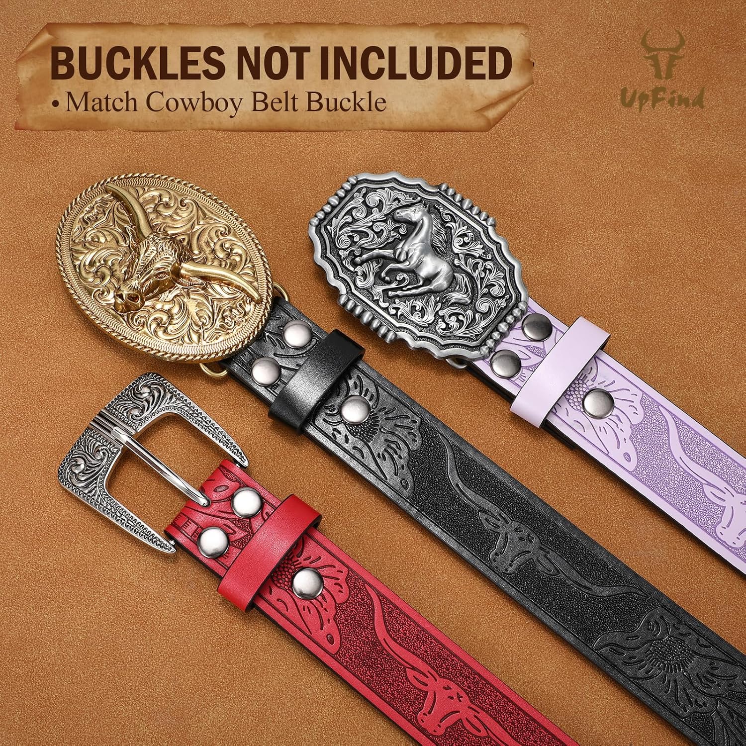 Western Leather Belt Strap without Buckle for Women Men Retro 1.5" Wide Floral Engraved Cowboy Cowgirl Belts for Jeans
