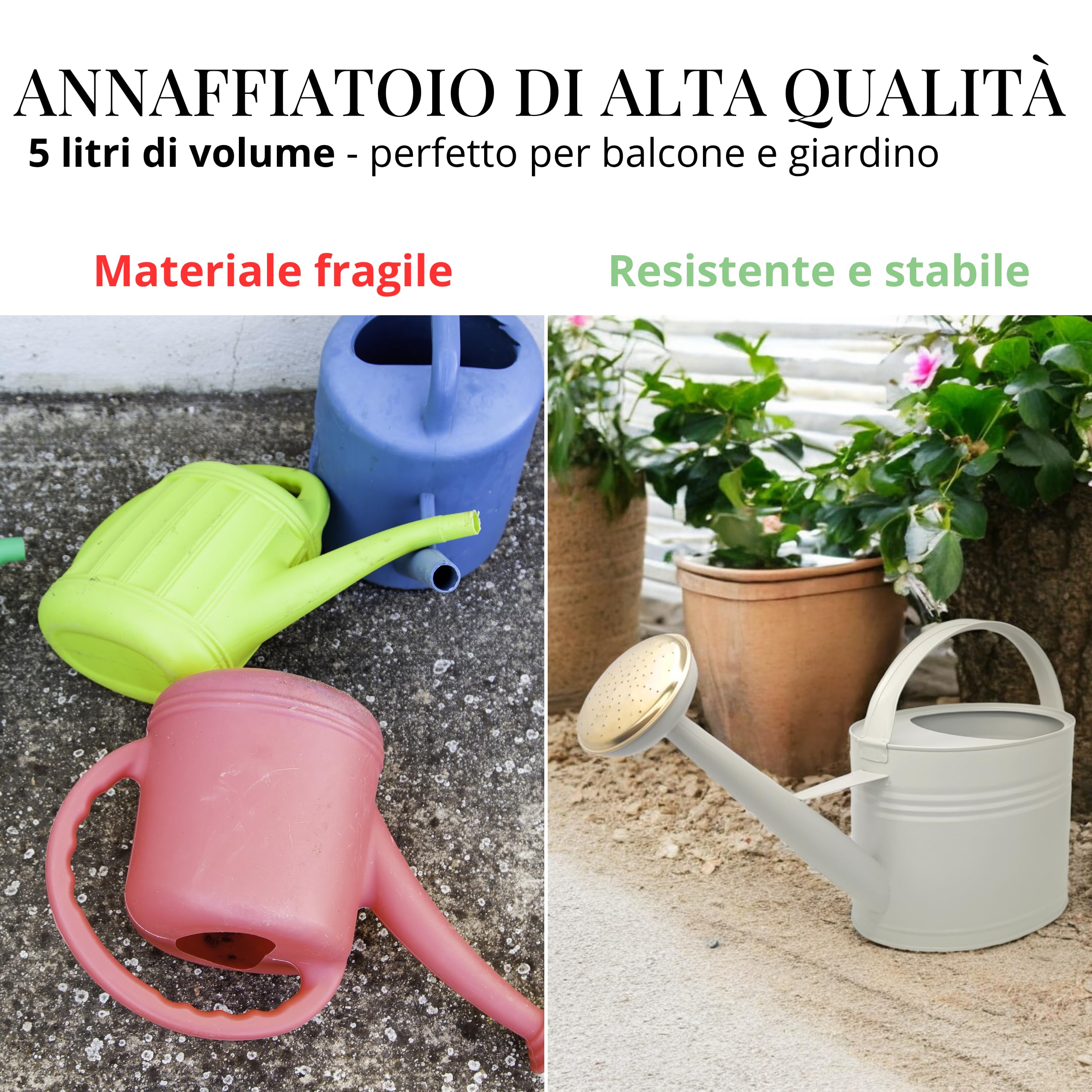 LIVLIG Annaffiatoio 5 Litri Metallo – Giardino e Balcone con Pomello Removibile in Ottone, Design Vintage, Greige
