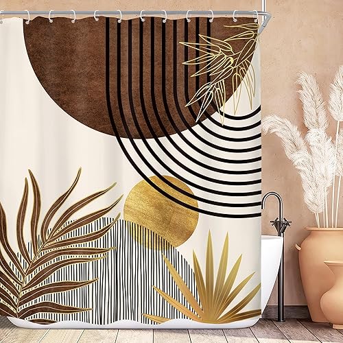 Miniatura 40 de KOMLLEX Cortina de ducha bohemia naranja de mediados de siglo para decoración de baño, 48 pulgadas de ancho x 72 pulgadas de alto, abstracto,