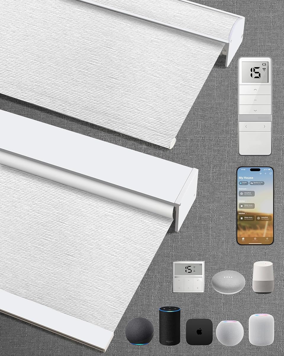 Kincmo Motorized Blinds with Remote,100% Blackout Motorized Roller Shades Work with Apple Homekit,Alexa,Google, Custom Electric Blinds with App,Voice Control (Atlantic Striped Grey)