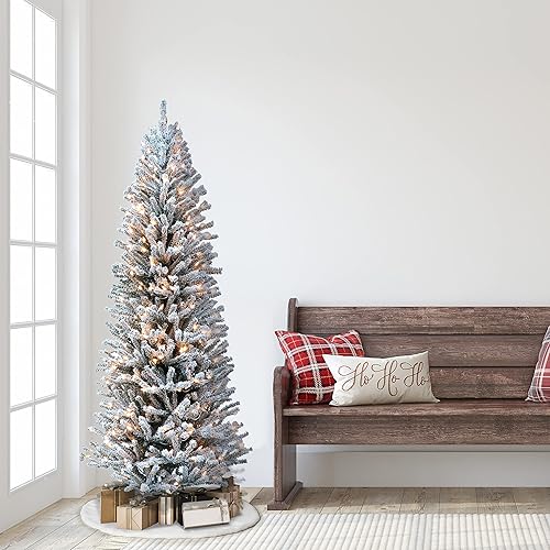 Miniatura 3 de Puleo International Árbol de Navidad artificial de abeto flocado preiluminado de 6 pies con conos de pinos, color verde