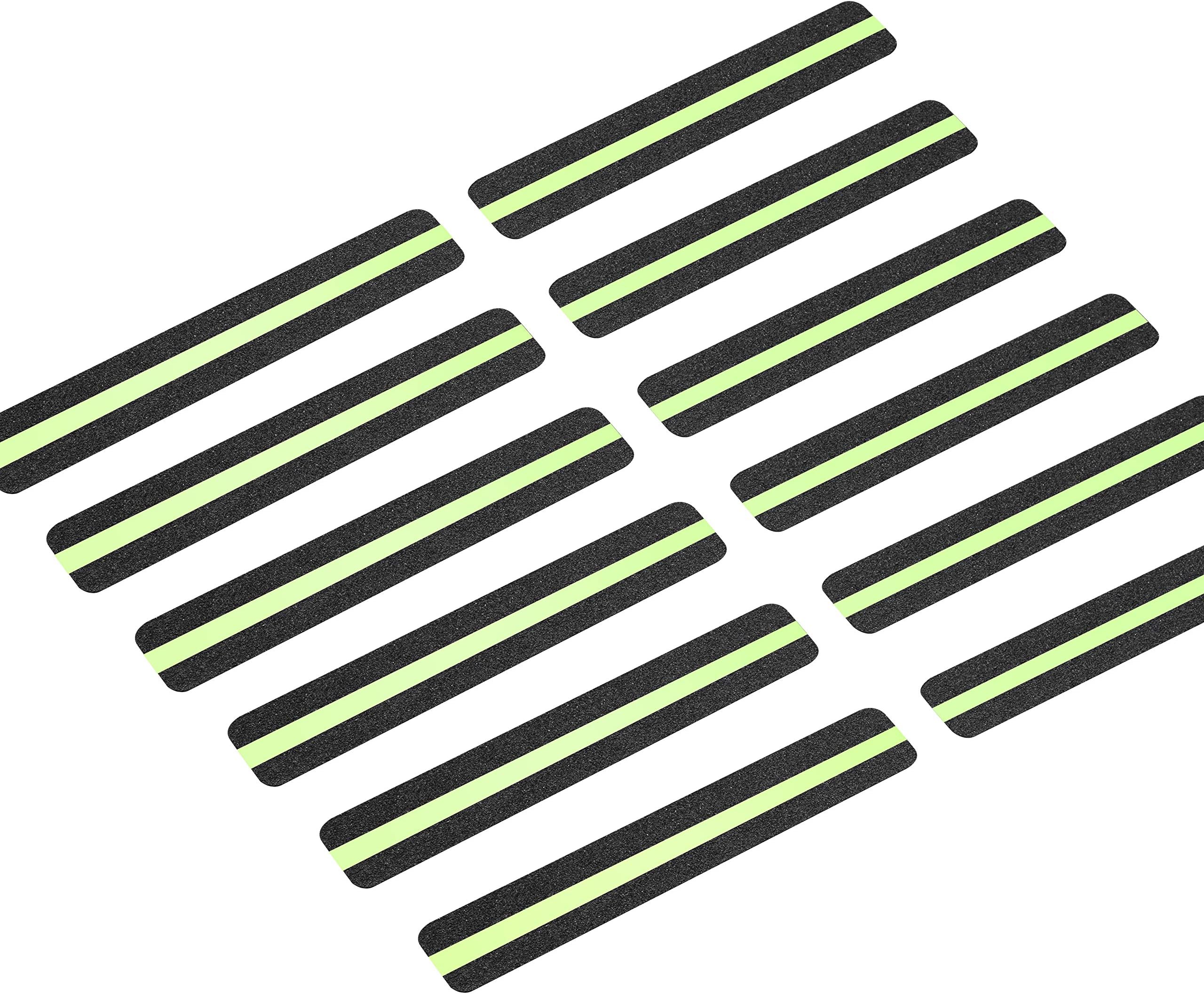 LifeGrip Anti Slip Traction Treads with Glow in Dark Stripe (12-Pack), 2" X 12", Best Grip Tape 80 Grit Non Slip, Pre-Cut Strips, Rounded Corners - Right Size and Ready to Use for Easy Application