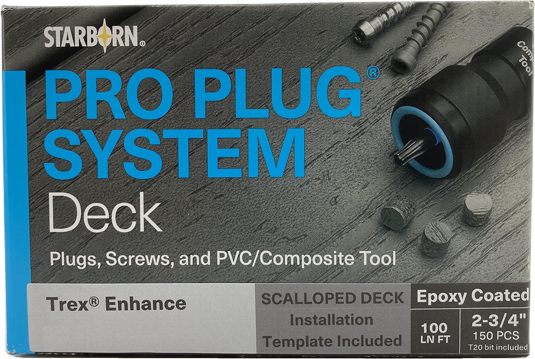 Starborn Pro Plug System Rocky Harbor PVC Composite Deck Boards, Covers 40 Sq Ft Complete Kit with Plugs, Screws, and Tool