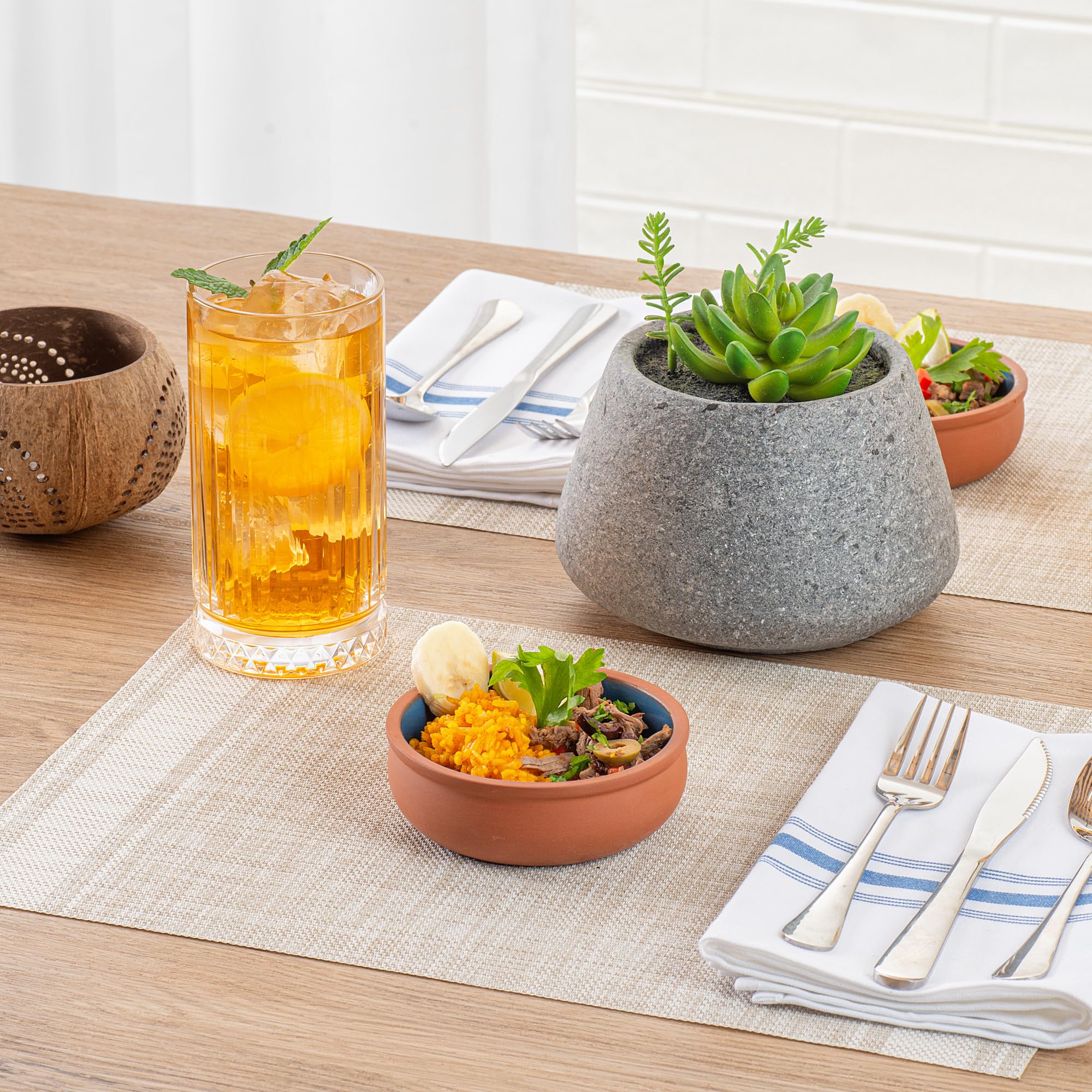 Restaurantware -Terra Tek Cazuelas de terracota de 6.75 onzas, 2 ollas de arcilla esmaltada azul para cocinar, listas para horno, microondas, ollas de terracota para servir, lavavajillas, para cocinar