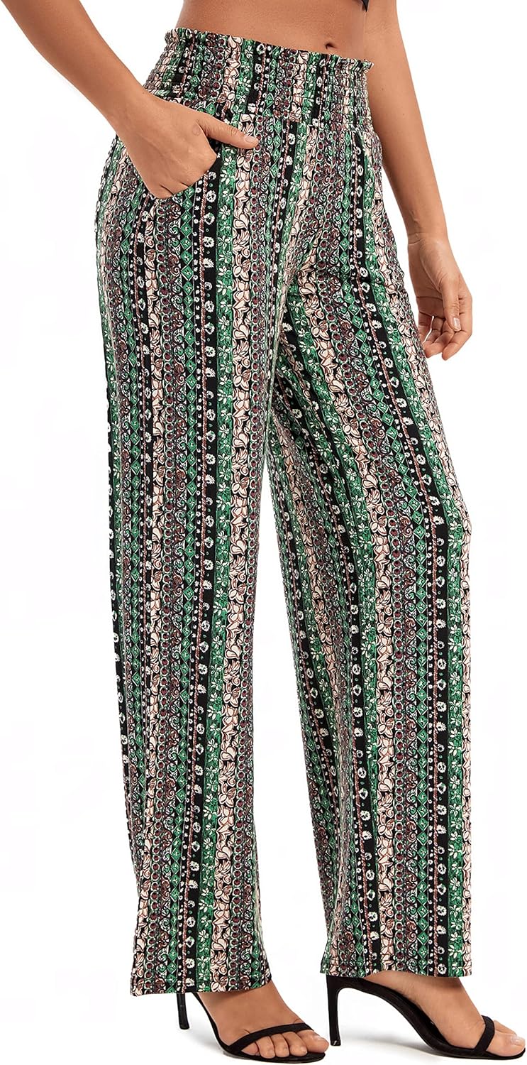 Urban CoCo Women's Boho Palazzo Pants Wide Leg Beach Pants High Waisted Lounge Pants with Pockets - Image 3