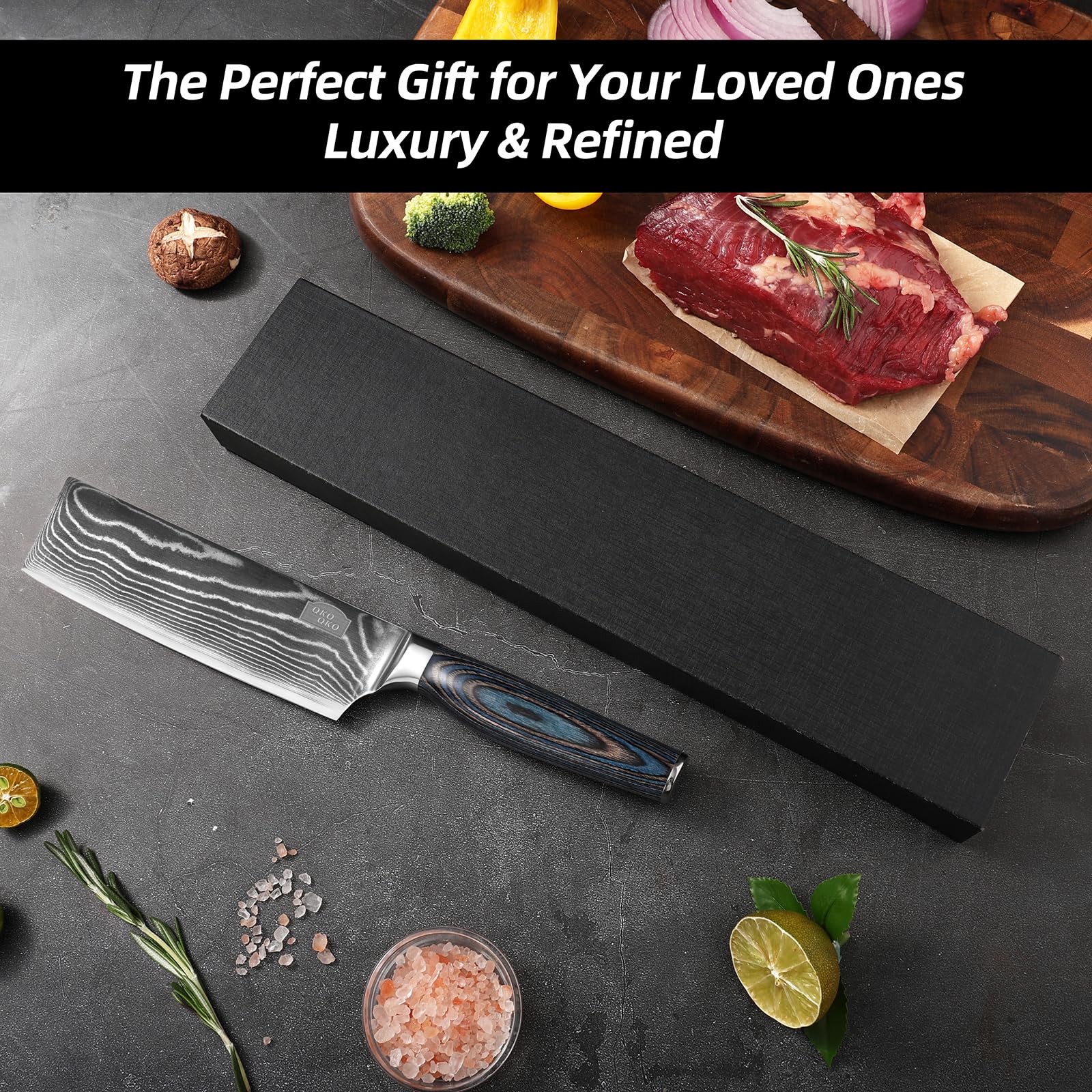 Nakiri Knife, 7-Inch Kitchen Nakiri Knives with 9Cr18MoV Steel Core, Razor Sharp Japanese Vegetable Knife for Home - Multipurpose Kitchen Knife with Wood Handle in Gift Box — Amazon image 8