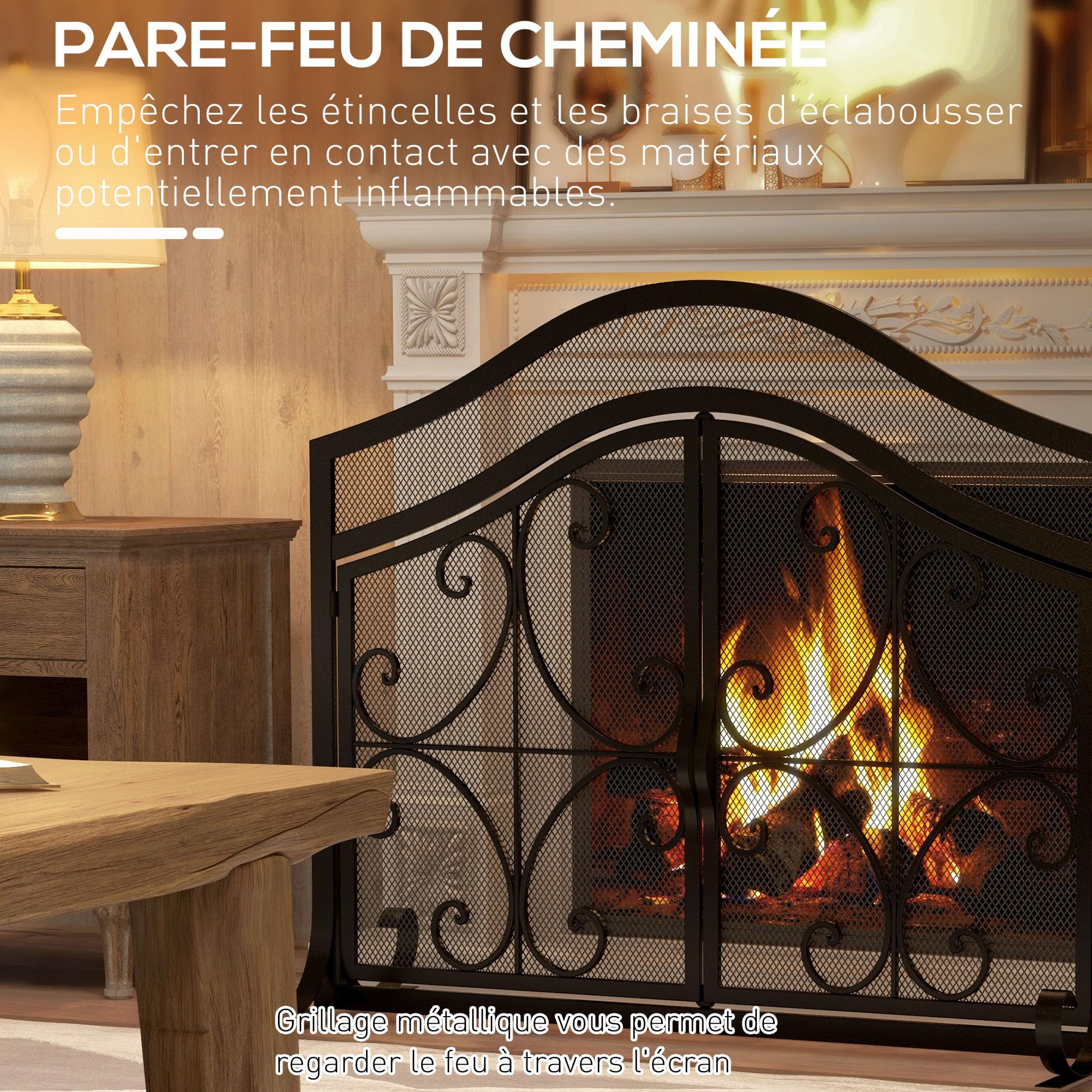HOMCOM Pare-feu cheminée, Grille de Protection pour cheminée, Panneau Unique en Maille d'acier, Sommet arqué, avec Double Porte magnétiques, 105 x 40 x 80,5 cm, Noir