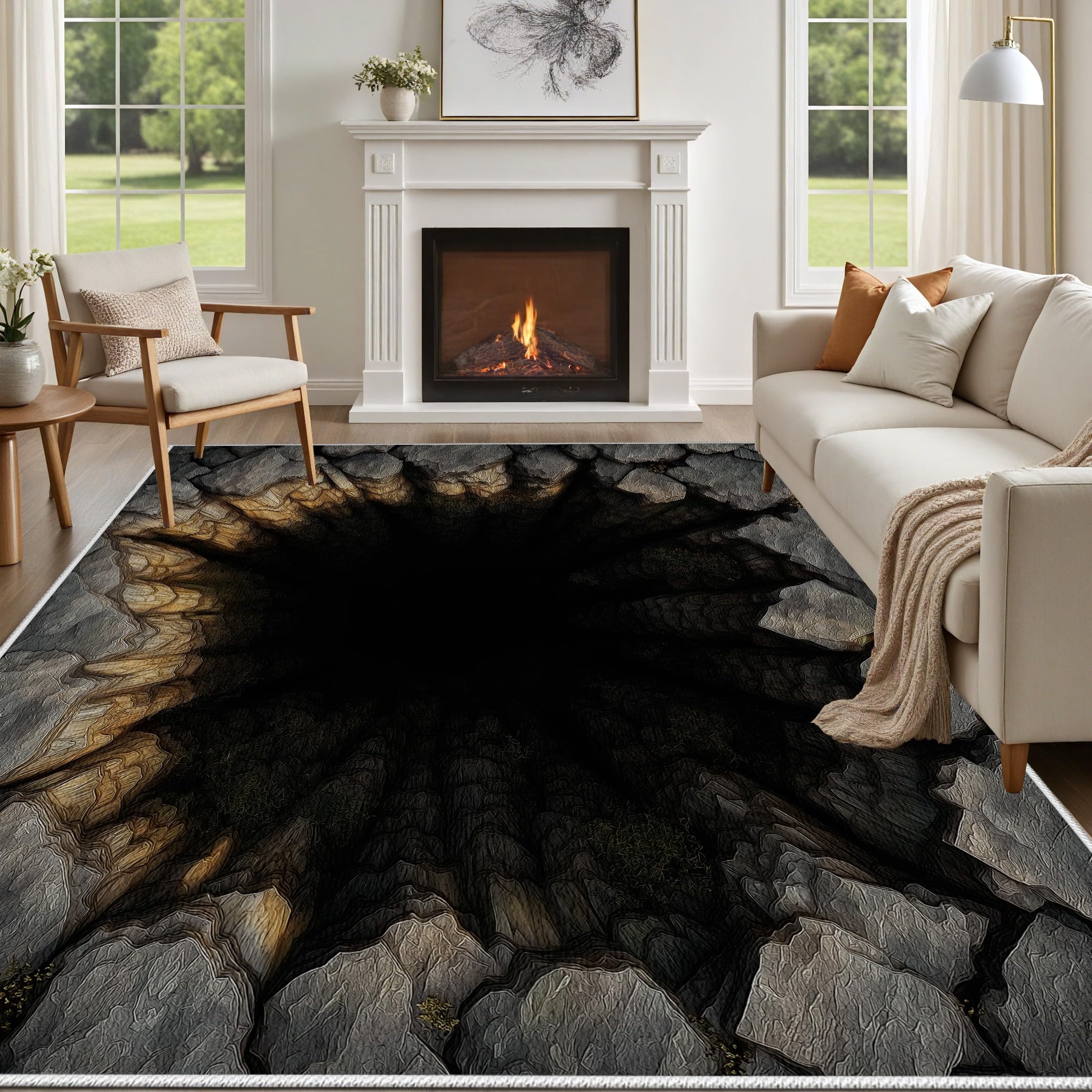 Tapis illusion d'optique 3D lavable et tapis de sol noir vortex