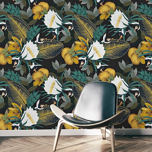 WESTICK Papel tapiz vintage para despegar y pegar, papel de contacto floral para armarios, papel tapiz floral oscuro oscuro para paredes de