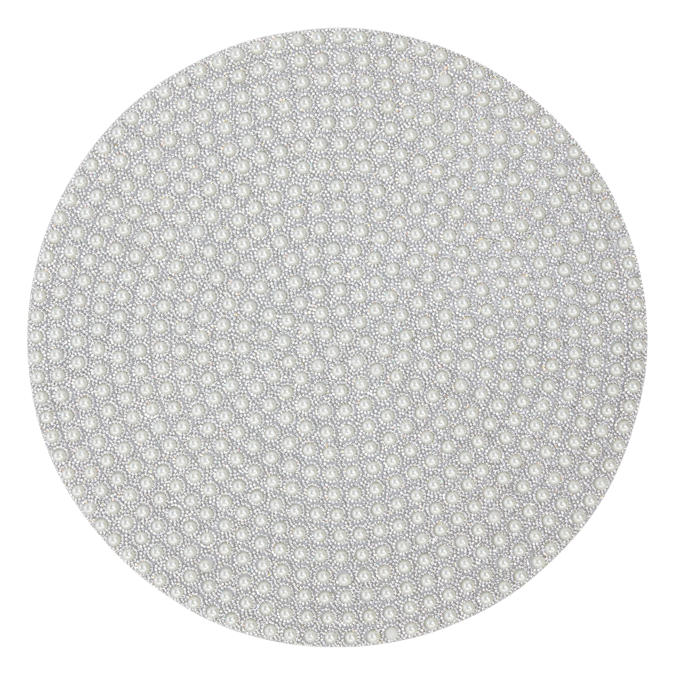 Montaigne Placemat - Pearl, Glass Rhinestones, Round Pattern, Protective Felt Back, for Sophisticated Dining Table Settings, Events, Weddings, Pearl,