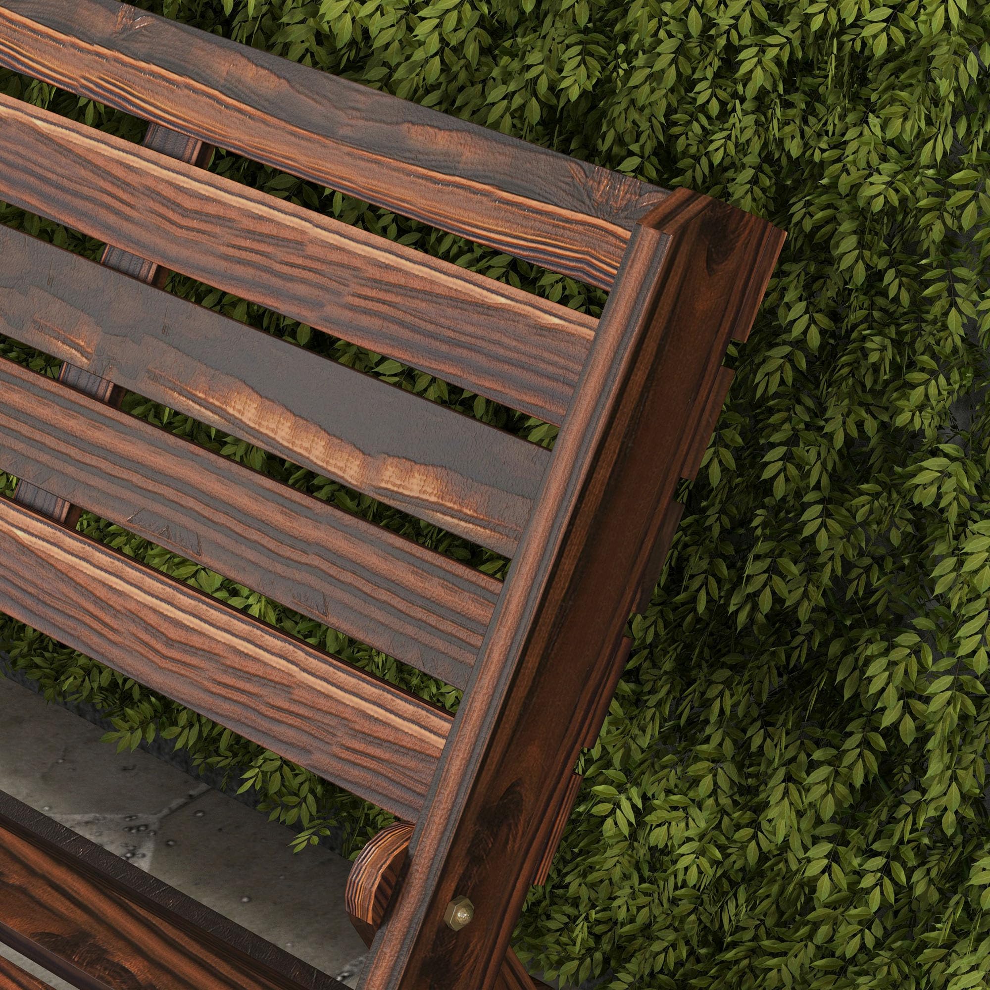 Outsunny Panchina da Giardino da 2 Posti Pieghevole, Panchina da Esterno a Doghe in Legno di Pino, Panca per Terrazza Patio e Cortile, 122x63x83 cm, Carbonizzato