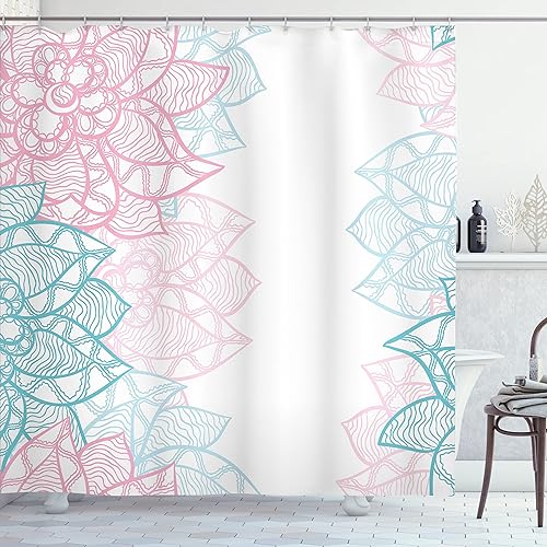 Miniatura 20 de Ambesonne Cortina de ducha de arte moderno, objetos hippie funk trippy con caja de música OVNI, cinta de labios y altavoces, juego de decoración