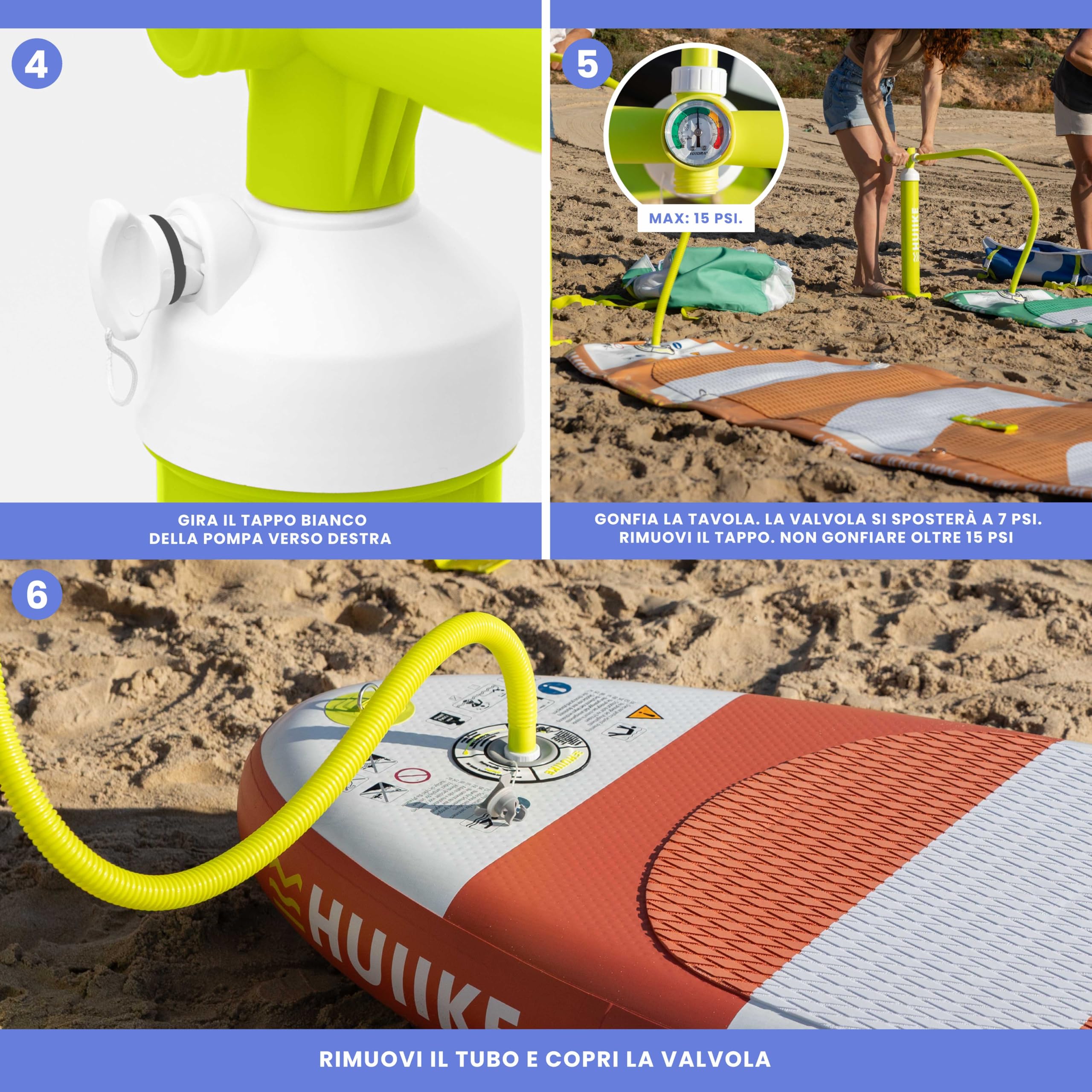 HUIIKE Pompa SUP Manuale con Doppia Azione Pompa per SUP 15 PSI, Gonfiatore Doppio Effetto Stabile | Accessori Stand Up Paddle, Handpump Tavola Gonfiabile | Manual Pump per Tavole Gonfiabile
