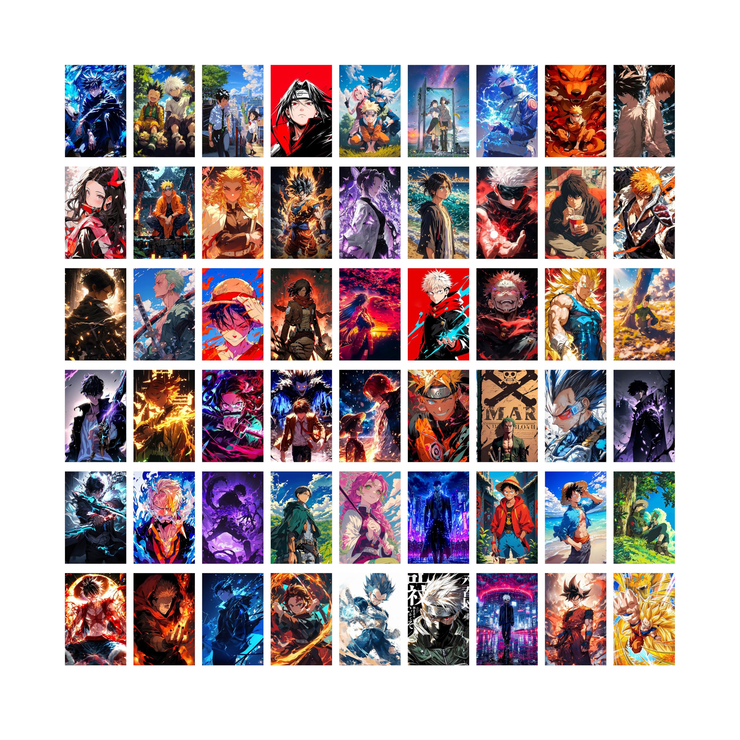 Wallgasm Anime Art Prints Bundle: Dragon Ball Z, Naruto, Death Note, One Piece, and More - Set of 54, 4 x 6 Inches Posters