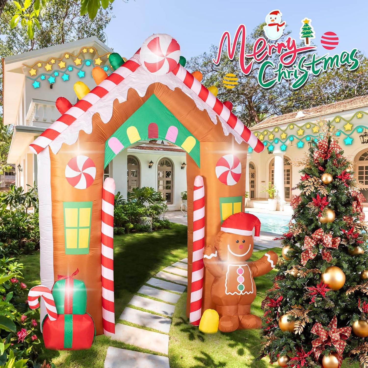 Nervure 10FT Christmas Inflatable Archway with Gingerbread Man - Christmas Inflatables Outdoor Decorations with LED Lights Built-in Perfect for Xmas Yard Garden Indoor Outdoor Decorations