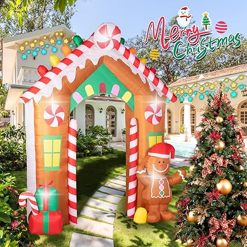 Miniatura 6 de Nervure Arco inflable de Navidad de 10 pies con hombre de jengibre  Decoraciones inflables de Navidad al aire libre con luces LED integradas,
