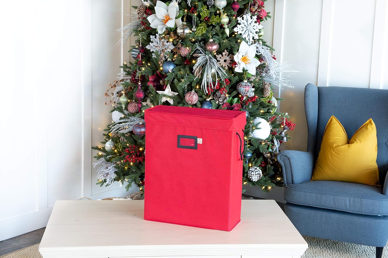 [Gift Bags with Tissue Paper Storage Bag] - Protect All of Your Tissue Paper Gift Wrap | Zippered Pockets for Bows, Ribbon, Scissors, and More - (Red)