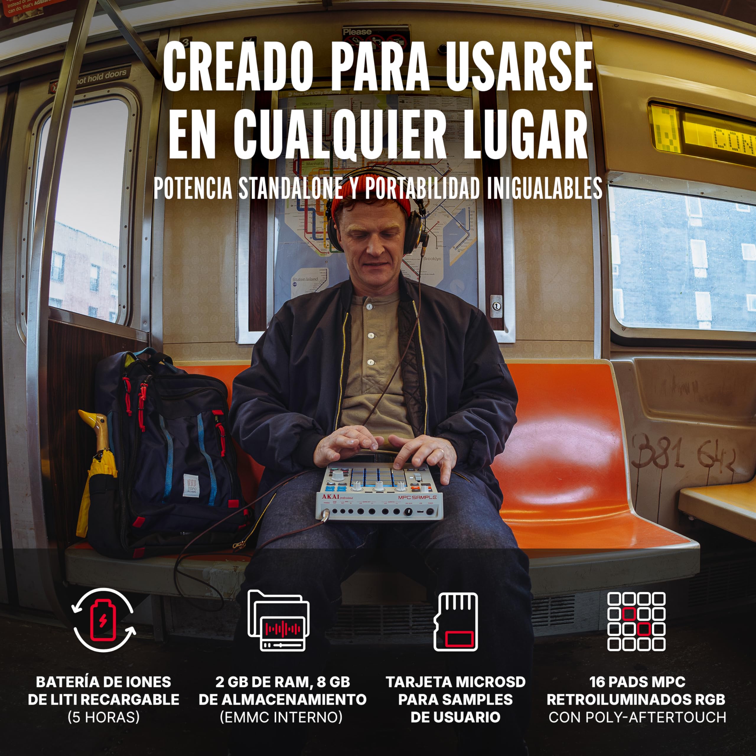 Akai Professional MPC Sample Sampler, Secuenciador y Procesador de Efectos Portátil Standalone con Batería Recargable, USB-C, Altavoz Integrado y Micrófono