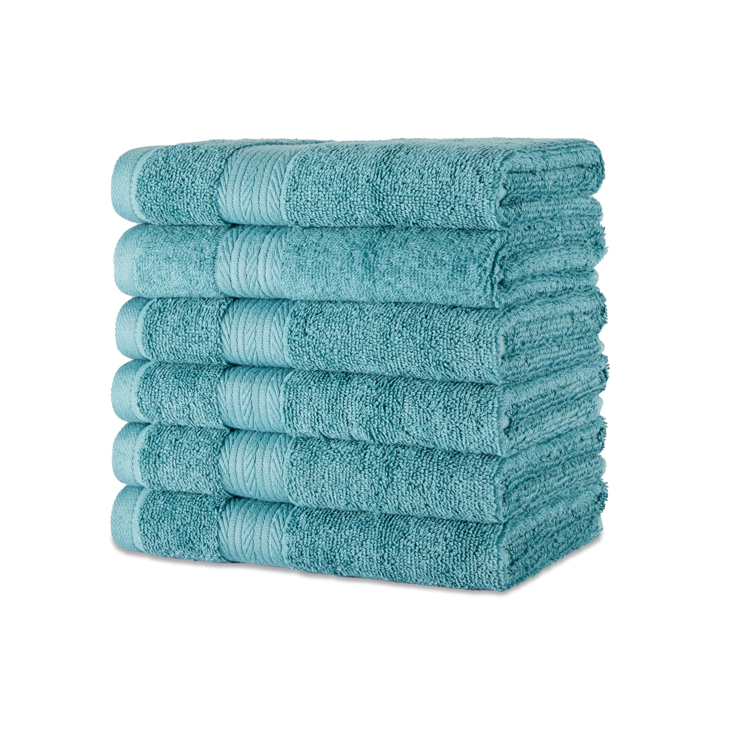 Amazon Basics Organic Cotton Hand Towels for Bathroom, Soft and Absorbent Towel Set, Fade Resistant, 41 x 66 cm, Teal, 6-Pack