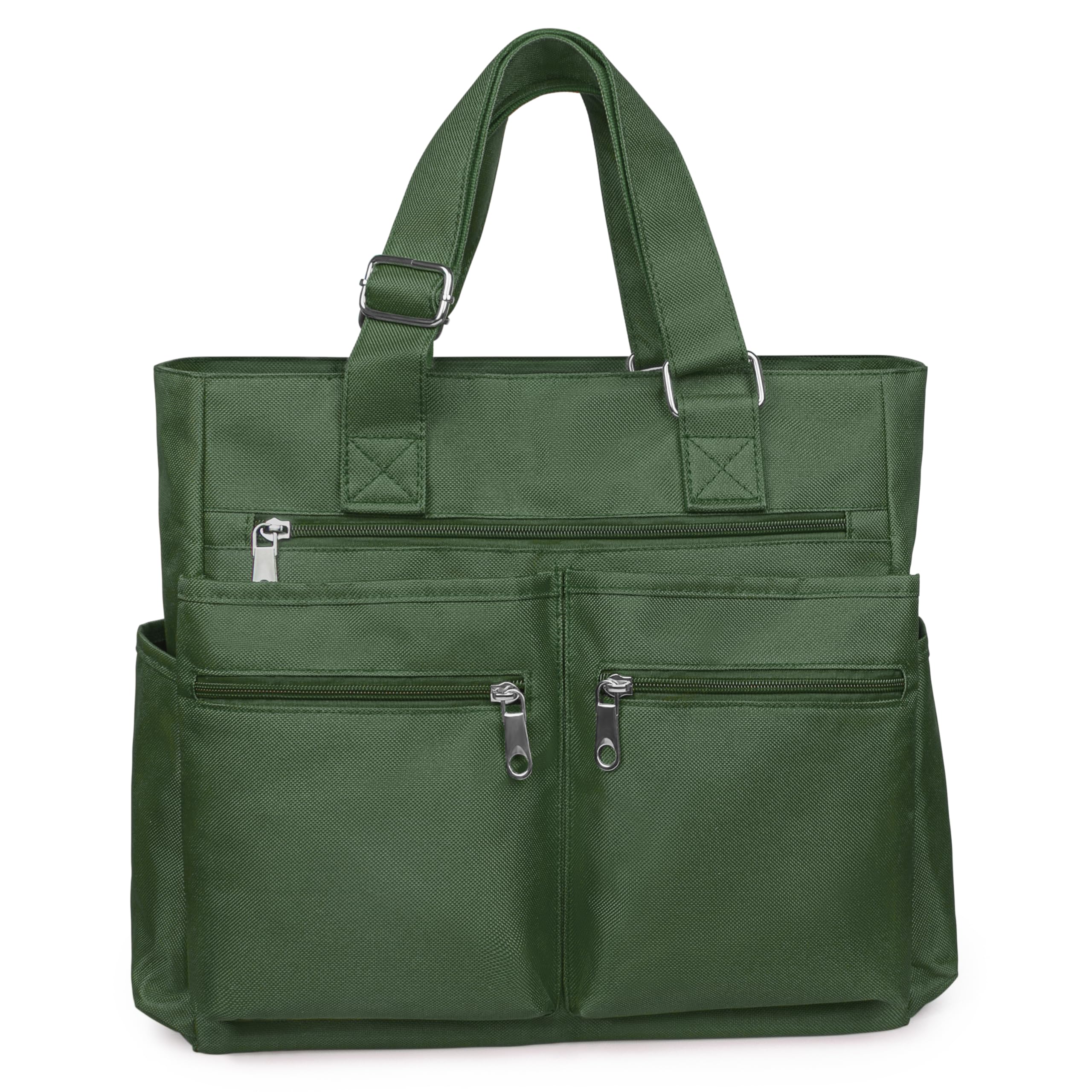 VOLGANIK ROCK Canvas Tote Bag Waterproof Nylon Multi Pocket Shoulder Bags Laptop Work Bag Teacher Purse Handbag for Women Men: Army Green