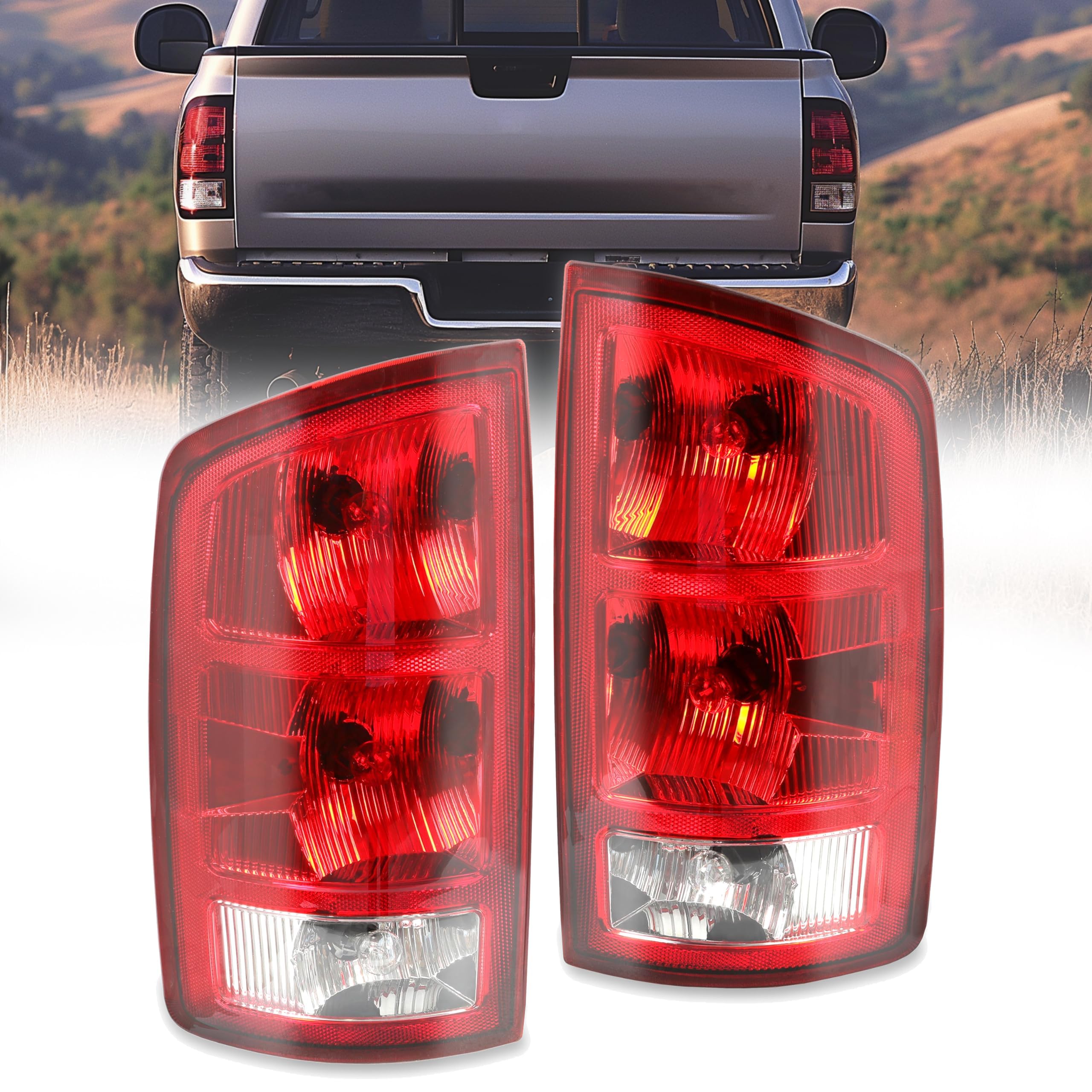 HECASA Tail Light Compatible with 02-06 Dodge Ram 1500/03-06 Dodge Ram 2500 3500 Taillight Lamp Signal Brake Lamp w/Bulbs and Wiring Harness Replacement for CH2801147 CH2800147 Pair Red