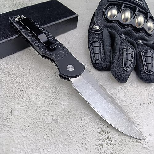 Miniatura 2 de Cuchillo plegable de bolsillo, cuchillo de bloqueo de botón, mango de aluminio con hoja de acero D2 con clip de bolsillo para EDC hombres y mujeres,