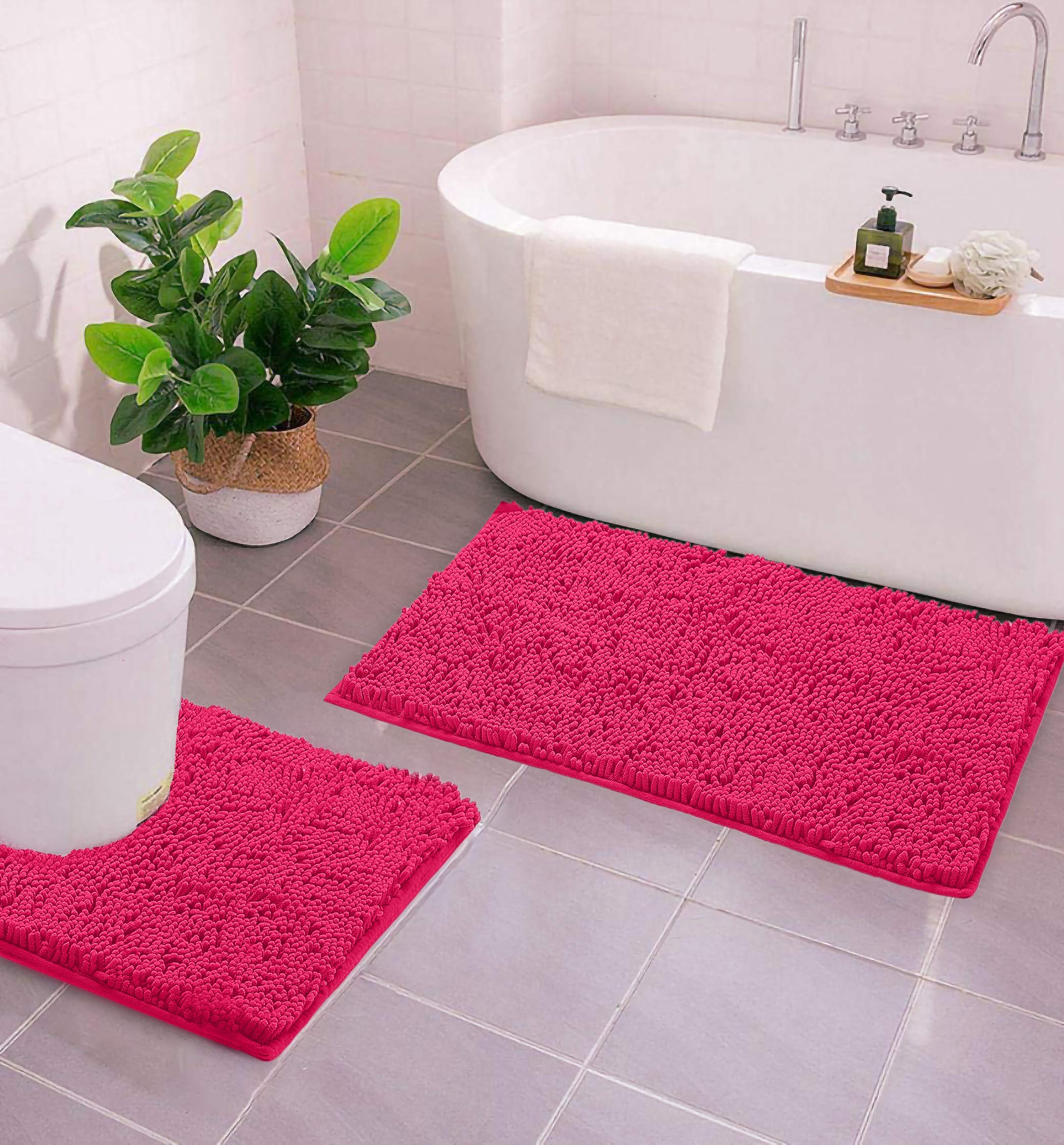 LuxUrux Luxury Chenille (2-Piece) Bath Mat Set, Soft Plush Anti-Slip Rug + Toilet Mat.1'' Microfiber Shaggy Carpet - Image 4
