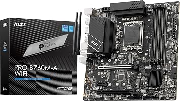 MSI PRO B760M-A WiFi ProSeries Motherboard Supports 12/13/14th Generation Intel Processors, LGA 1700, DDR5, PCIe 4.0, M2, 2.5Gbps LAN, USB 3.2 Gen2, HDMI/DP, Wi-Fi 6E, Bluetooth 5.3, MATX