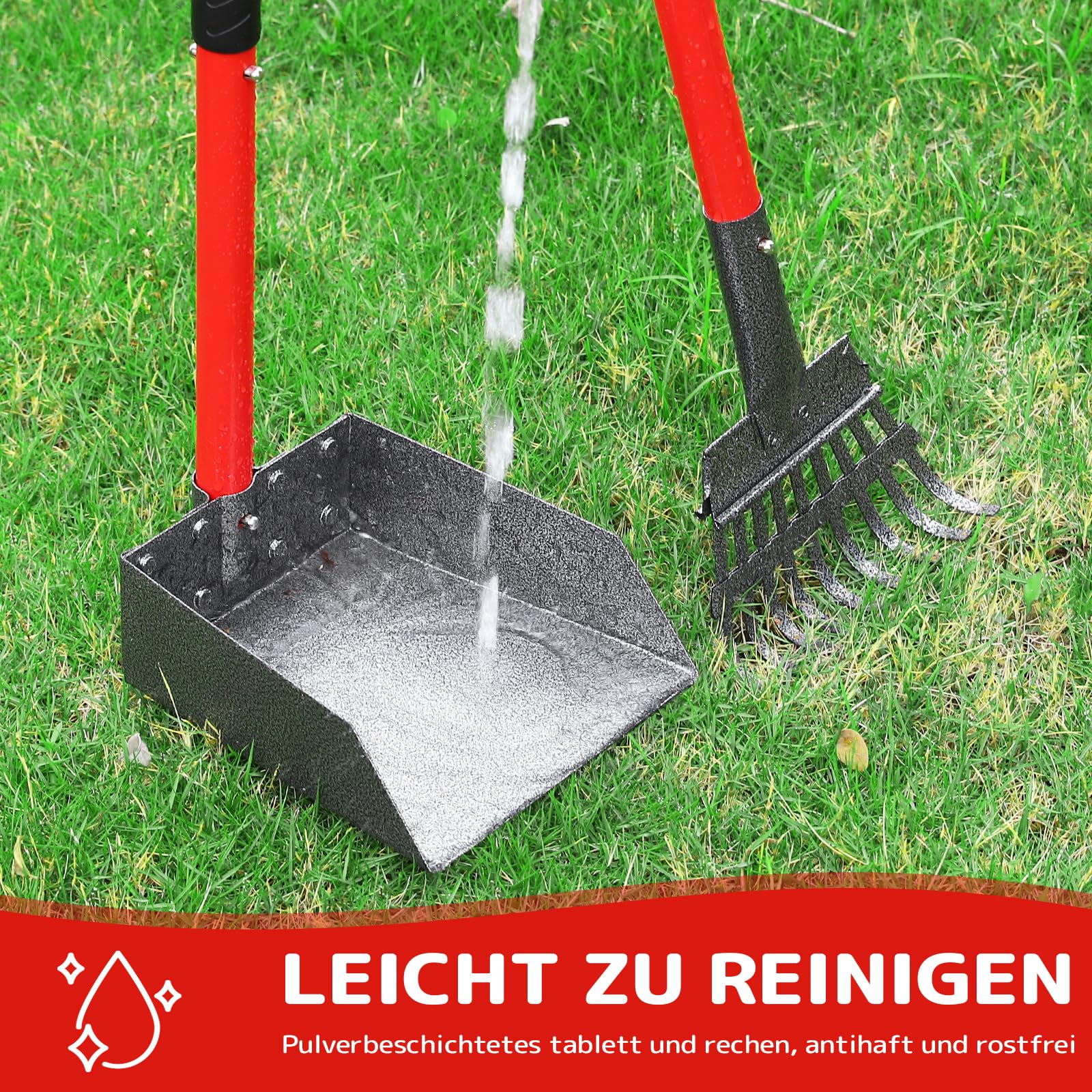 Hundekotschaufel, Hundekotsammler Aus Edelstahl Für Große, Mittelgroße Und Kleine Hunde, Abnehmbares Metallrechen Und Tablett Für Garten, Gras, Erde Oder Kies - Rot