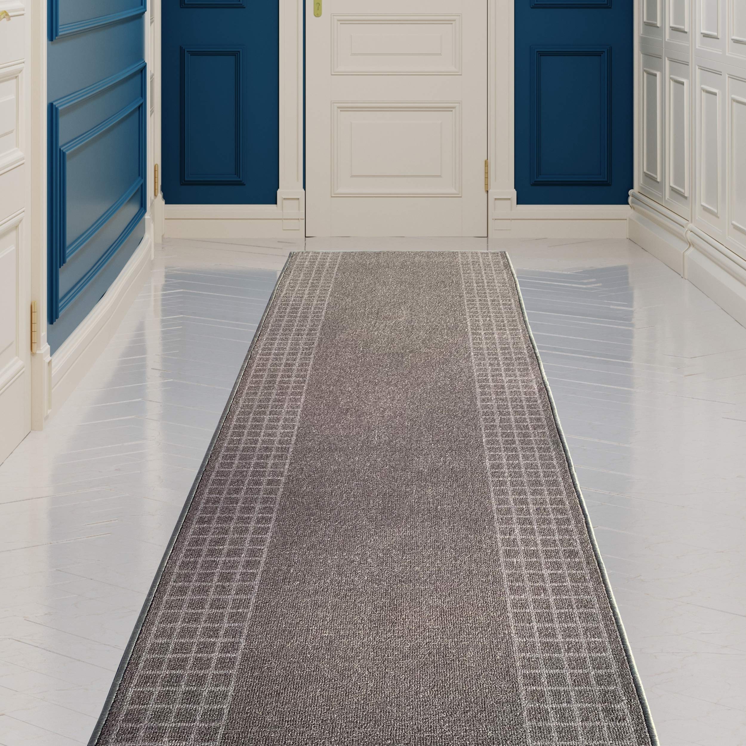 Custom Made Runner Rug for Kitchen Foyer Hallway Entry Choose Your Length 26 Inch Wide Geometric Checkered Design Grey Color (19 feet x 26 inch)