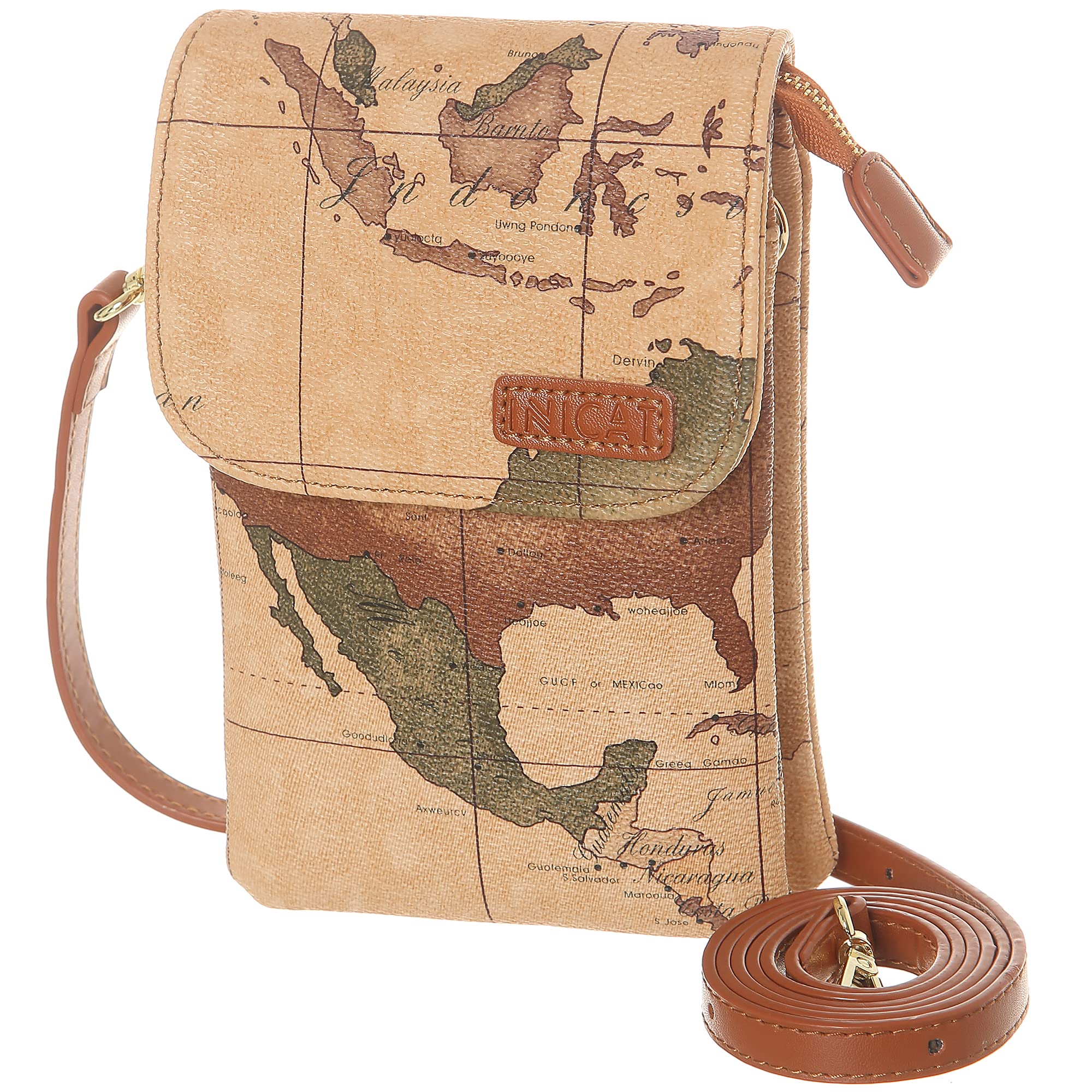 MINICAT Roomy Pockets Small Crossbody Bags Cell Phone Wallet Purses for Women(World Map)