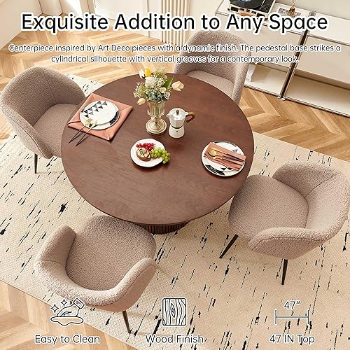 Miniatura 6 de NORDICANA Juego de mesa de comedor redonda de madera y sillas de 5 piezas, mesa de cocina de 47 pulgadas con sillas tipo barril para 4, juego de