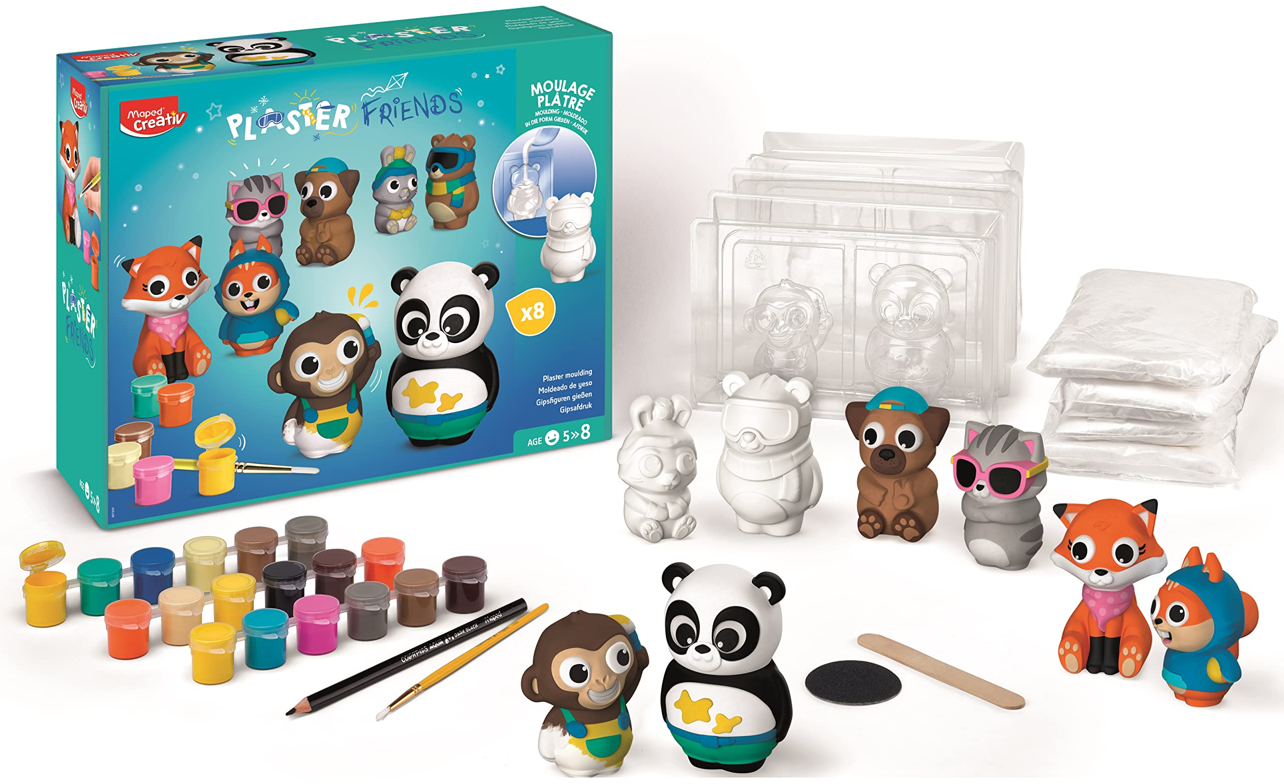 Maped Creativ Plaster Friends Maxi Set, Complete Set of 8 Animal Plaster Figurines, Easy to Make - Image 3