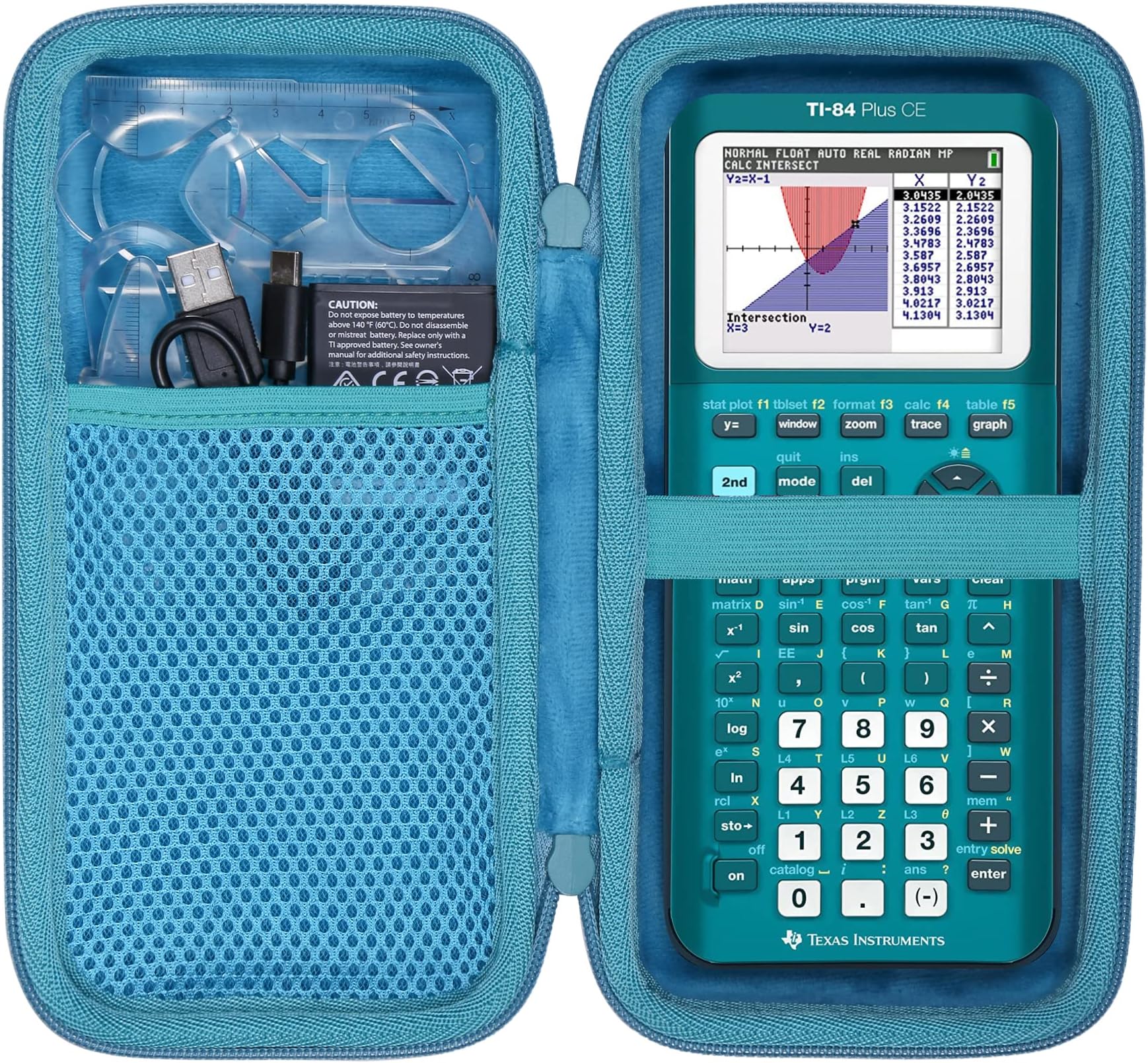 Carrying Case for Texas Instruments TI-84 Plus CE Python Enhanced/TI-84/TI-Nspire CX II CAS/TI-Nspire CX II/TI-83 Plus/TI-89 Titanium/TI-85/TI-86 Color Graphing Calculator, Teal Case