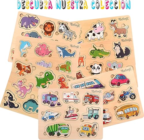 Miniatura 8 de Rompecabezas para niños de 1 a 3 años. Juguetes Montessori ideales para regalos. Rompecabezas de madera de dinosaurios para niños. Juguetes de